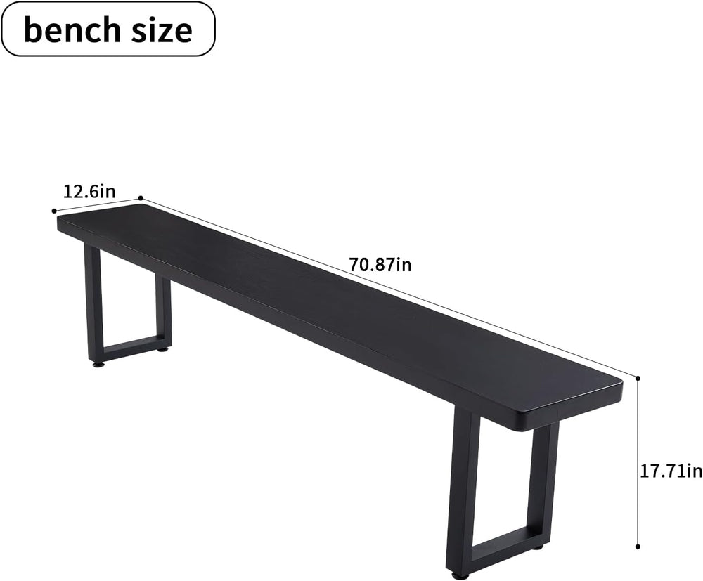 70in Black Solid Wood Dining Bench - Sturdy Metal Legs & Rounded Safety C...