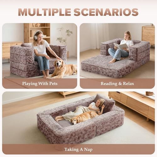 HABUTWAY Convertible Sofa Bed, 3-in-1 Futon Sofa Bed with Pillow, Foldable Pu...
