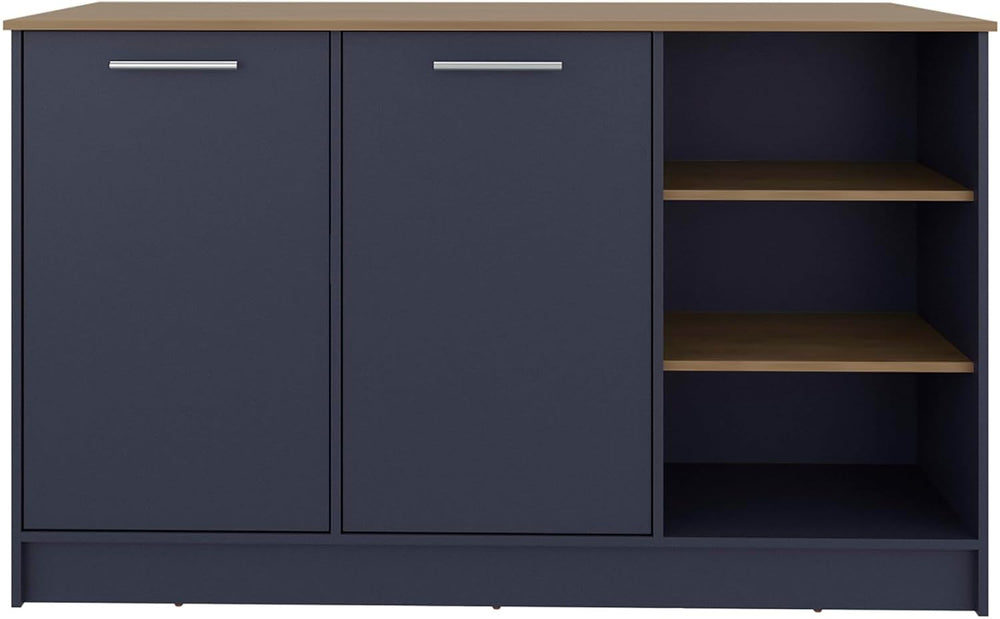 Kitchen Island with 2 Doors and 7 Shelves Alby Blue/Natural Oak | Combines Al...