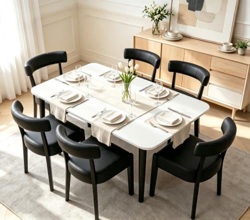 RNKSFX Black Dining Chairs Set of 6, Faux Leather Upholstered Kitchen & D...