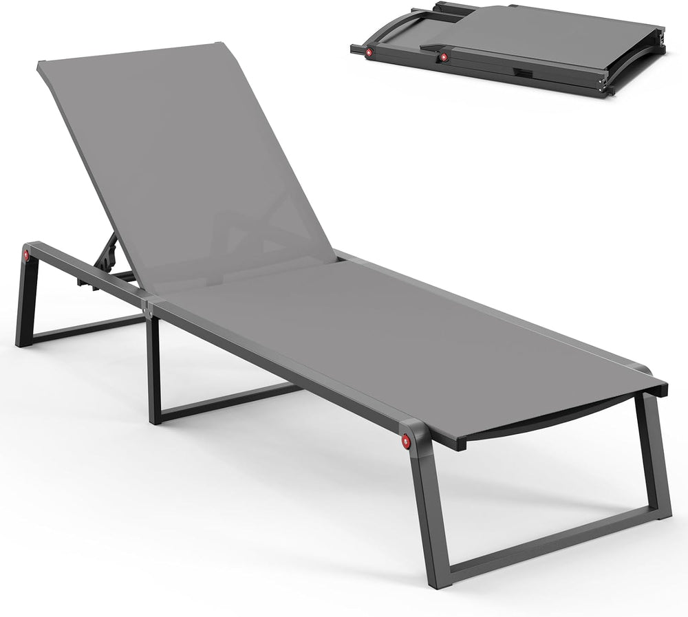 Aluminum Chaise Lounge Chair Outdoor, Foldable& No Assembly Patio Pool Lo...