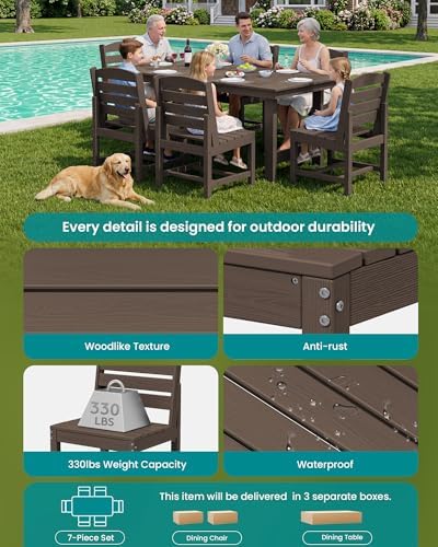 SERWALL Armless Outdoor Dining Set, Patio Dining Set for 6, Coffee
