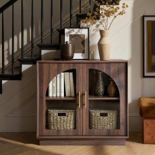 FORTUNETEC 31.5" Sideboard Buffet Cabinet with Arched Glass Doors Set of 3