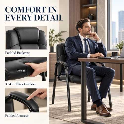 Simple Deluxe Office Guest Chair with Padded Arm Rest No Wheels, Waiting Room...