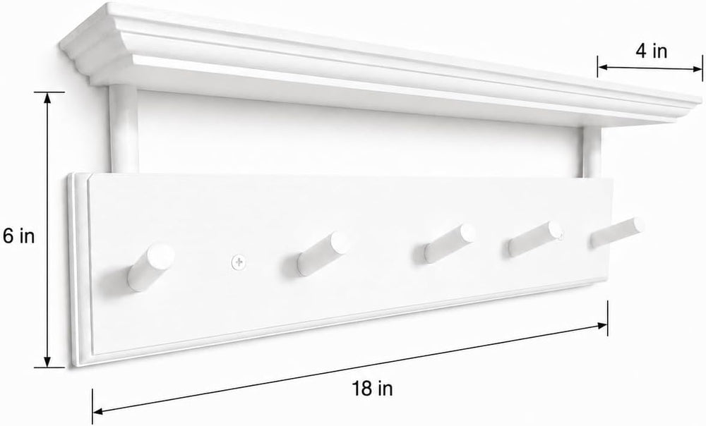 Matías Coat Rack Wall Mount with Shelf, 18 Inch Solid Wood Peg Rail, Wall Mou...