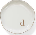 HOME SMILE Initials Ring Dish Jewery Tray with Personalized D-Monogrammed Engagement Wedding Gifts for Friends,Sister,Birthday Christmas Gifts for Women,Ceramic White