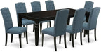 East West Furniture LGCE9-BLK-21 9 Piece Dining Table Set Includes a Rectangle Kitchen Table with Butterfly Leaf and 8 Mineral Blue Linen Fabric Upholstered Chairs, 42x84 Inch, Black