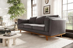 Valencia Artisan Full Leather Sofa 88” - Pure Full Italian Nappa Leather Couch, Solid Wood Accent, Ultimate Comfort, Modern Grey