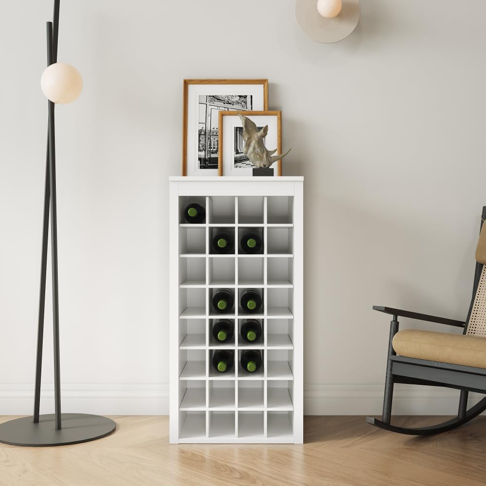Freestanding Floor Wine Rack, 32 Bottle Wooden Wine Cabinet for Small Spaces,...