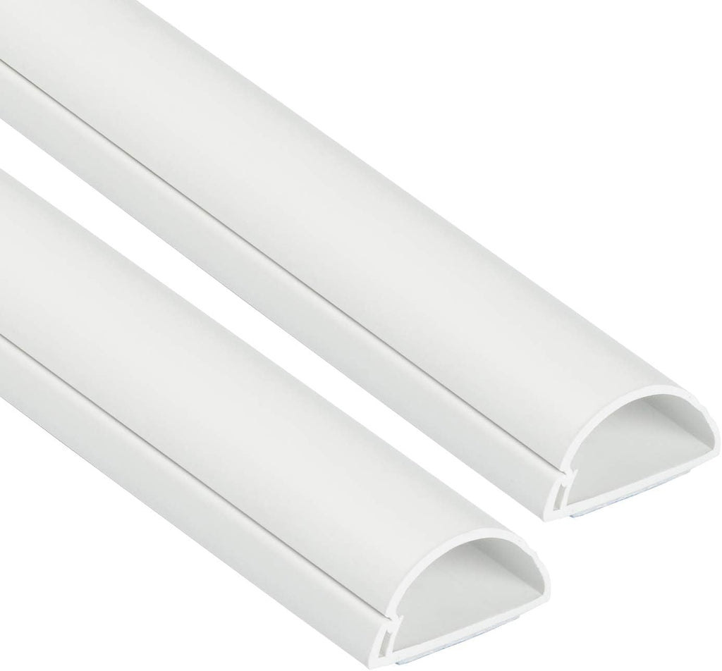 D-Line Half Round Cord Hider, Patented Cable Cover, Hide TV Wall Mount Wires, Raceway for Cords, Decorative Wire Covers, Paintable, Adhesive Cable Concealer - 2X 1.18in W x 0.59in H x 39in L - White