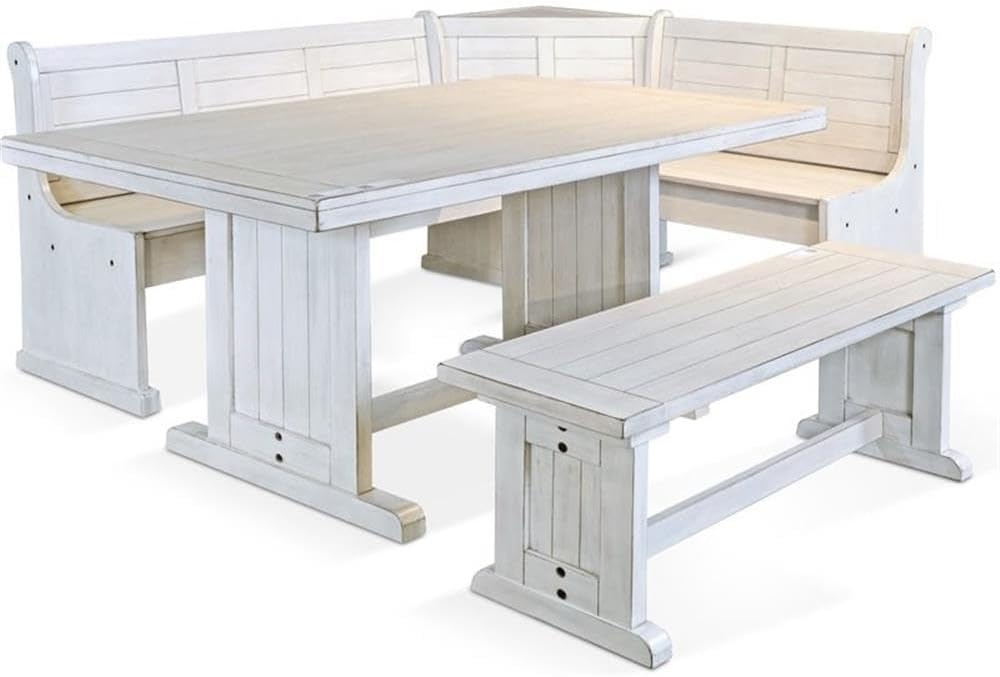 Pemberly Row 75" x 56" Farmhouse Wood Breakfast Nook Set with Table...