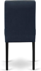 East West Furniture LGAS7-BLK-09 7 Piece Dining Table Set Consists A Wooden Table and 6 Dark Navy Blue Polyester Fabric Modren Dining Chairs with Stylish Back- Black Finish