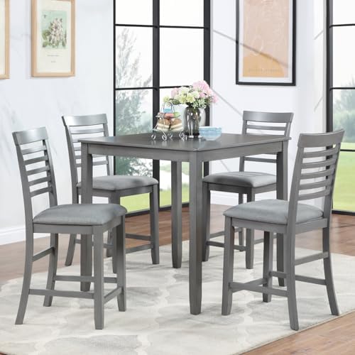LUMISOL 5-Piece Dining Table Set for 4, Farmhouse Counter Height Kitchen Dini...