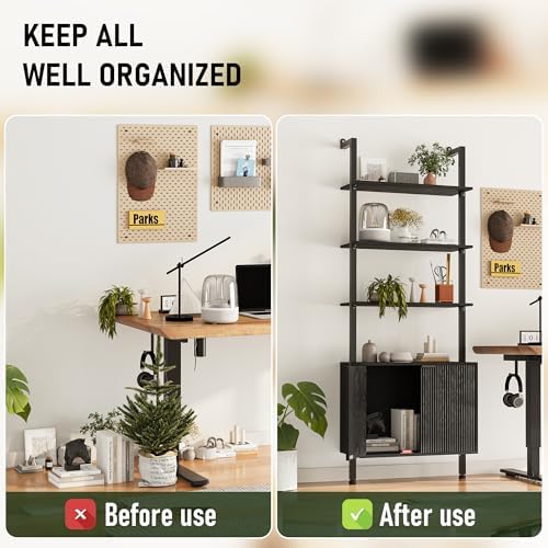 INNOD 74" Tall Bookshelf with Storage Cabinet, Modern Ladder Shelf with ...