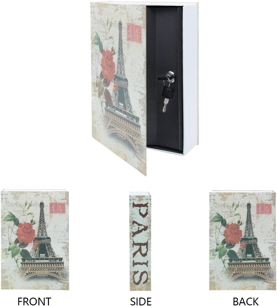 Diversion Book Safe Storage Box (9.5"×6"×2.2"), Dictionary Secret Safe Can with Security Key Lock, Diversion Book Hidden Safe (Paris,Key)