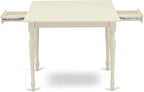 East West Furniture MZLA5-LWH-06 5 Piece Dining Table Set for 4 Includes a Rectangle Kitchen Table with Dropleaf and 4 Shitake Linen Fabric Parson Dining Chairs, 36x54 Inch, Linen White