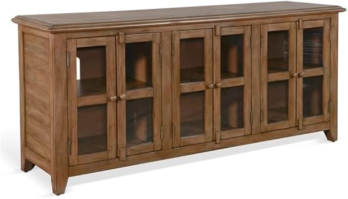 Pemberly Row Doe Valley 70" Transitional Wood TV Cabinet, Taupe Brown Finish, Mahogany Solids and Veneers, Adjustable Shelves, Cord Management, Fits TVs Up to 80", Living Room Media Console