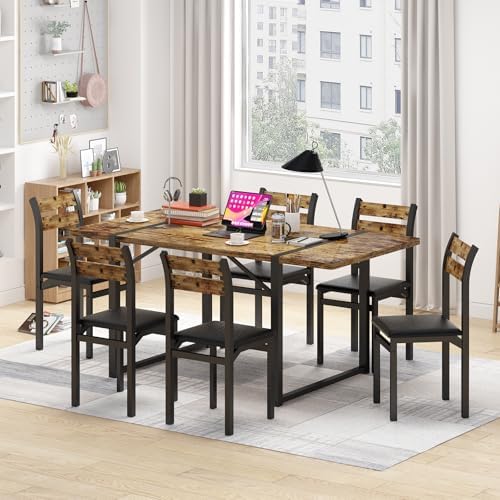 Recaceik 7-Piece Dining Table Set with 6 Chairs, 55" Wooden Kitchen Tabl...
