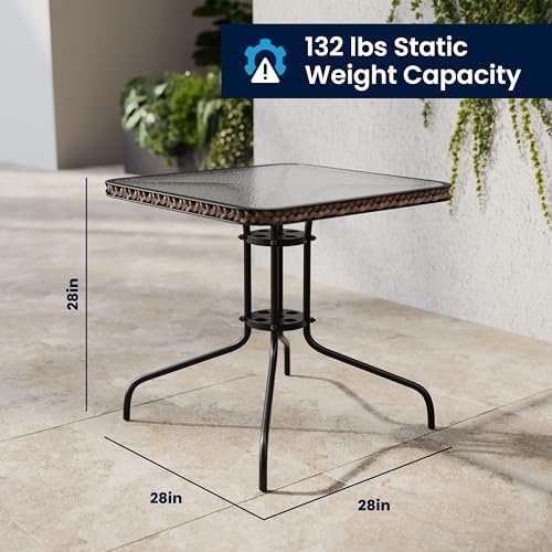Flash Furniture Lila 3-Piece 28" Square Indoor/Outdoor Patio Table and C...