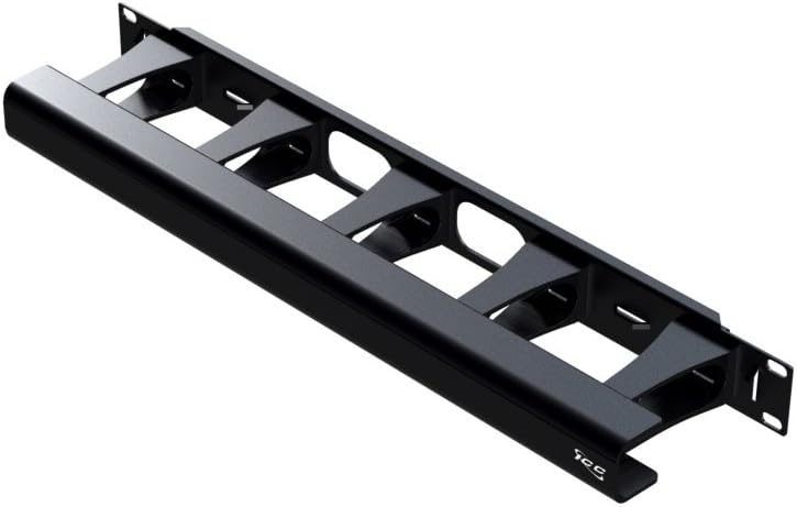 ICC 1U Ring Cable Manager Panel with Cover, Plastic with Metal Back Frame, 4" D-Rings, Horizontal Cable Management, Rackmount for 19” Network Racks, Black, Single Pack