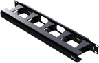 ICC 1U Ring Cable Manager Panel with Cover, Plastic with Metal Back Frame, 4" D-Rings, Horizontal Cable Management, Rackmount for 19” Network Racks, Black, Single Pack