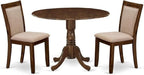East West Furniture DLMZ3-AWN-04 3 Piece Dinette Set for Small Spaces Contains a Round Dining Table with Dropleaf and 2 Light Tan Linen Fabric Parsons Dining Chairs, 42x42 Inch, Natural Walnut