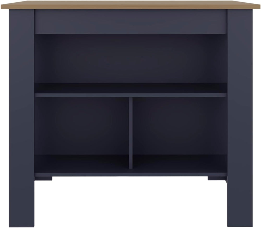 Kitchen Island with Three Open Shelves and Four Legs | Navy blue particle boa...