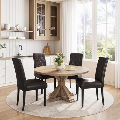 Yaheetech Dining Chairs Set of 4 Button Tufted Kitchen Chairs Brown