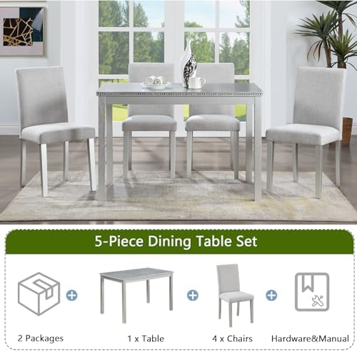 Harper & Bright Designs 5-Piece Dining Table Set with 4 Upholstered Chair...