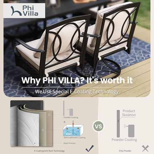 PHI VILLA 9pc Outdoor Dining Set, 57" Square Table, Swivel Wicker Chairs