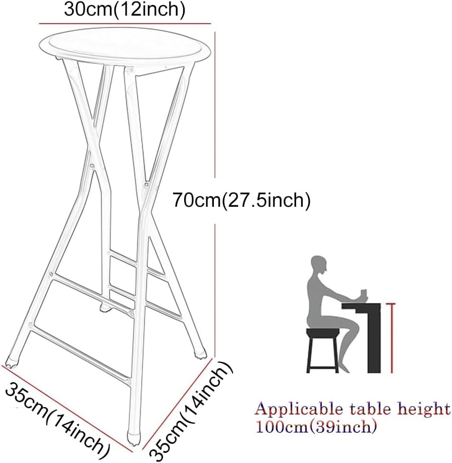 Portable Round Folding Bar Stool, High Chair, Backless Fold up Stool for Home Adults Kitchen Garden, Sitting Height 70cm(27.5inch) (Color : Black)