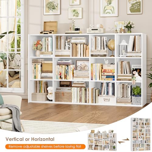 FOTOSOK 75'' H White Bookshelf with 27 Cubes, Triple Wide Tall Bookcase