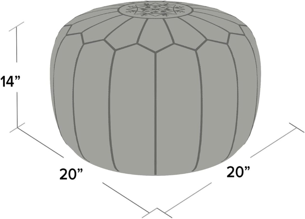 Mina Unstuffed Moroccan Leather Pouf Ottoman, 20" Diameter and 13" Height (Unstuffed White)