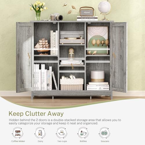 Iwell Storage Cabinet with 2 Doors and 4 Adjustable Shelves, Buffet Cabinet w...