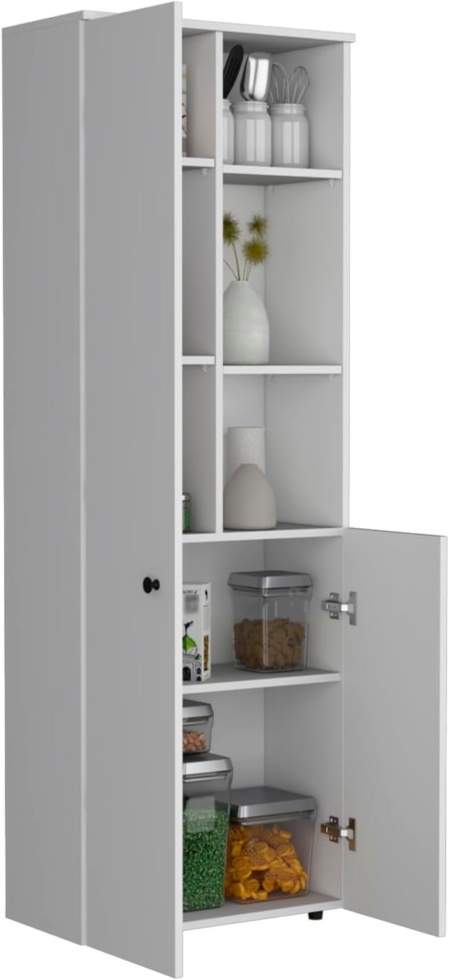 67-Inch Kitchen Pantry with Three Doors, Exterior Shelves & Ample Storage