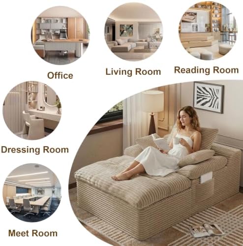 65" Oversized Chaise Lounge Chair Indoor, Chaise Lounge Chair Double Lay...