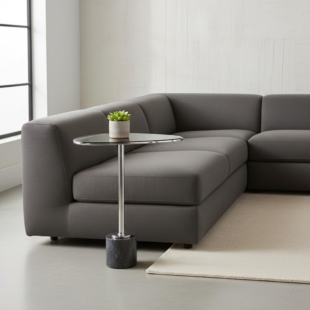 Modern Day Accents 3741 Moderna End Table, Marble and Glass Side Table with P...