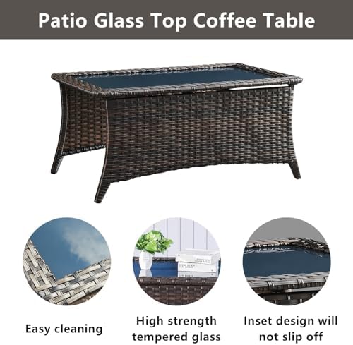 Belord Wicker Outdoor Furniture Patio Furniture Set - 6 Piece Patio Conversat...