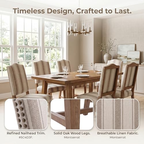 ROCITY Linen Dining Chairs Set of 4 Upholstered Farmhouse Dining Room Chairs ...
