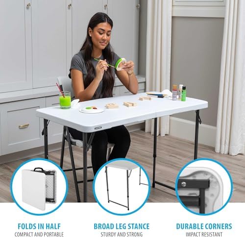 LIFETIME Fold-in-Half Adjustable Folding Table, 4-Foot