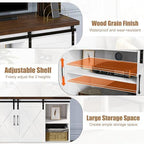IDEALHOUSE Farmhouse Tv Stand for 65 inch TVs, Entertainment Center with Sliding Barn Doors and Adjustable Shelf, Modern Storage Media TV Console TV Stand Table for Living Room, Bedroom, White & Brwon