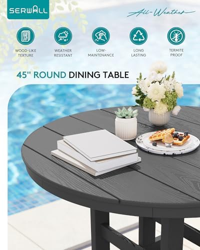 SERWALL 5-Piece Patio Round Dining Set, 45" Table, 4 Chairs, Grey