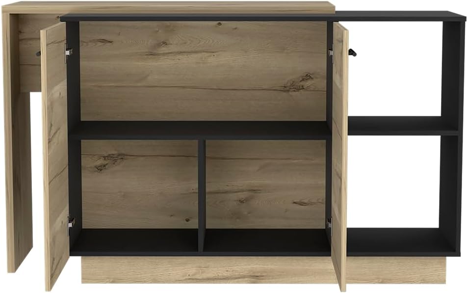 Kitchen Island with Double Doors and Three Shelves in Black | Includes two ex...