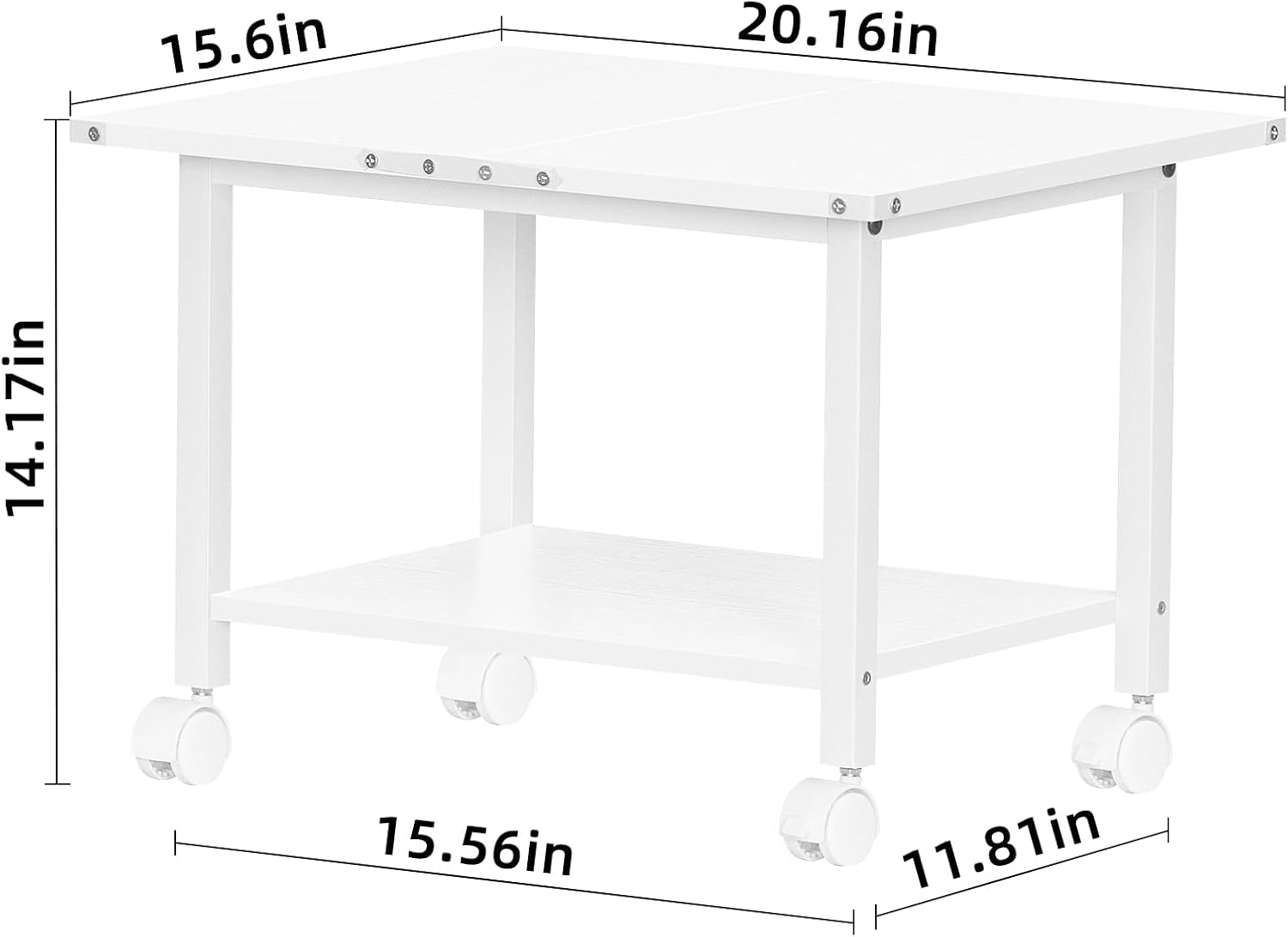Lerliuo Under Desk Printer Stand, 2-Tier Industrial Mobile Printer Table with Storage Shelf and Steel Frame, Rolling Printer Cart Holder with Lockable Wheels for Home, Office (White)