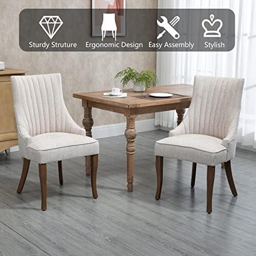 mikibama Linen Dining Chairs Set of 2 Channel Tufted Kitchen Dinner Chair Com...