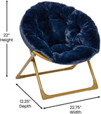 Pemberly Row Kids 23" Folding Faux Fur Saucer Chair, Navy Upholstery with Soft Gold Frame, Thick Padded Chair for Playroom, Bedroom or Living Room, 22.75" W x 12.25" D x 22" H, Child-Safe Design