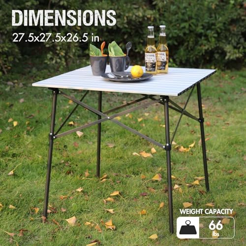 Portal Lightweight Aluminum Folding Square Table Roll Up Top 4 People Table