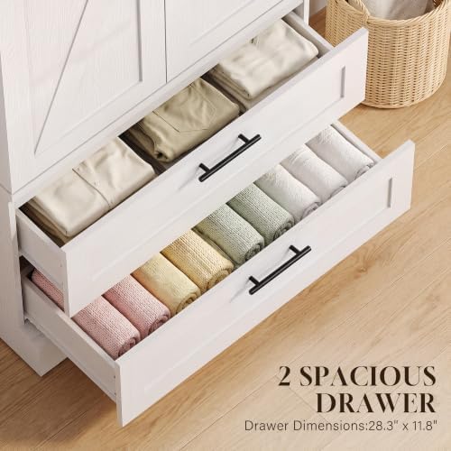 YESHOMY 70.9" Wooden Armoire Wardrobe Closet with Sensor Light(White)