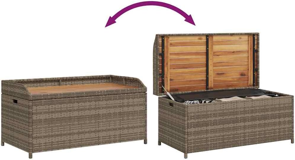 Gray Poly Rattan Patio Storage Bench with Waterproof Bag, 39.4x19.7x20.5 Inch...