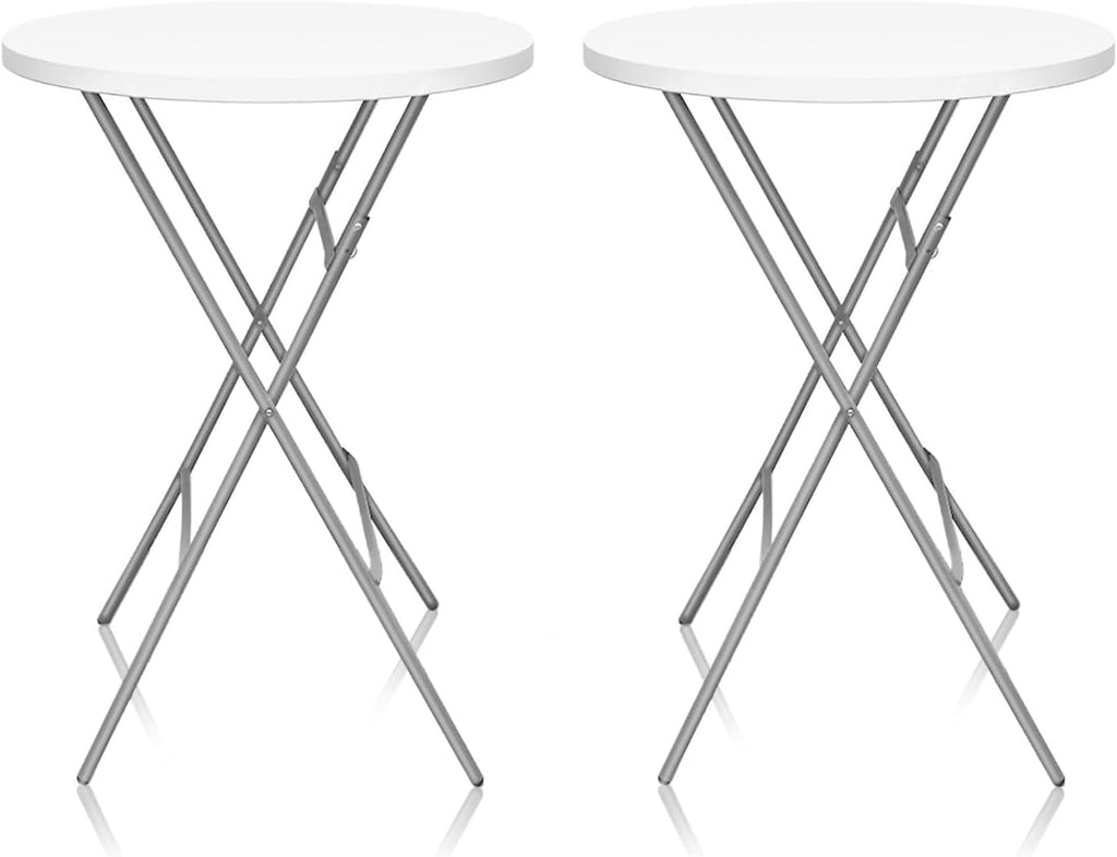 32in Cocktail Table, Plastic Folding Round High Top Indoor Outdoor Use, Foldable Bar Height Table for Parties and Commercial Events (White, 2 Pcs)